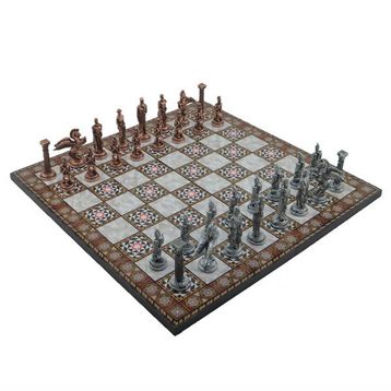 Gift Home Metal Satranç Takımı Büyük Pegasus Antik Katlanır Sedef Desenli Satranç Tahtası