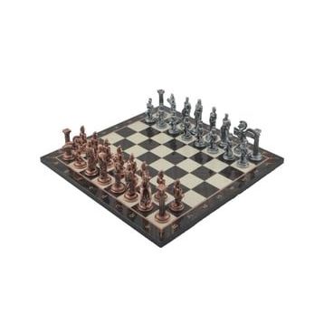 Gift Home Metal Satranç Takımı Büyük Pegasus Antik Taş ve Ceviz Desenli Satranç Tahtası