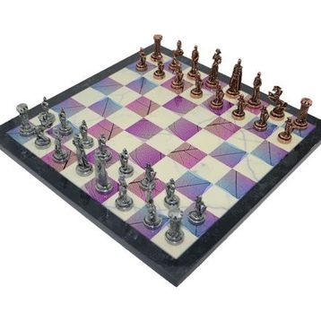Gift Home Metal Satranç Takımı Orta Boy İngiliz Figürlü Antik Satranç Taşı ve MDF Bahar Desenli Satranç Tahtası