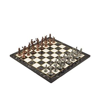 Gift Home Metal Satranç Takımı Orta Boy Yunan Figürlü Antik Satranç Taşı ve MDF Bahar Desenli Satranç Tahtası