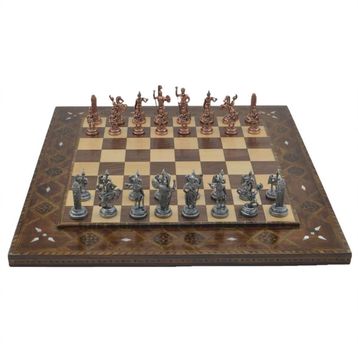 Gift Home Metal Satranç Takımı Orta Yunan Antik Düz Masif Ahşap Satranç Tahtası