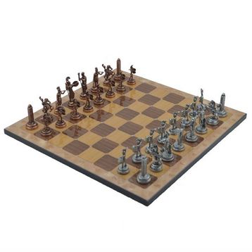 Gift Home Metal Satranç Takımı Orta Yunan Antik Rustik Ceviz Desenli Satranç Tahtası