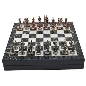 Gift Home Orta Boy Metal Roma 36x36x6 cm Satranç Takımı Antik ve Mermer Desenli Sandıklı MDF Tahtası