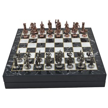 Gift Home Orta Boy Metal Roma 36x36x6 cm Satranç Takımı Antik ve Mermer Desenli Sandıklı MDF Tahtası