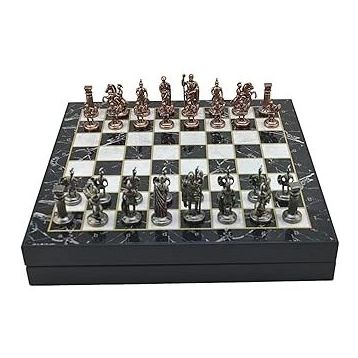 Gift Home Orta Boy Metal Roma 36x36x6 cm Satranç Takımı Antik ve Mermer Desenli Sandıklı MDF Tahtası