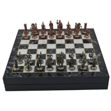 Gift Home Orta Boy Metal Roma 36x36x6 cm Satranç Takımı Antik ve Mermer Desenli Sandıklı MDF Tahtası