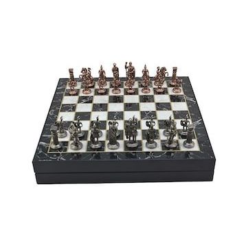 Gift Home Orta Boy Metal Roma 36x36x6 cm Satranç Takımı Antik ve Mermer Desenli Sandıklı MDF Tahtası