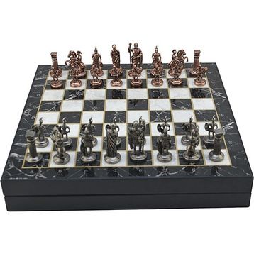 Gift Home Orta Boy Metal Roma 36x36x6 cm Satranç Takımı Antik ve Mermer Desenli Sandıklı MDF Tahtası