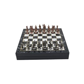 Gift Home Orta Boy Metal Roma 36x36x6 cm Satranç Takımı Antik ve Mermer Desenli Sandıklı MDF Tahtası