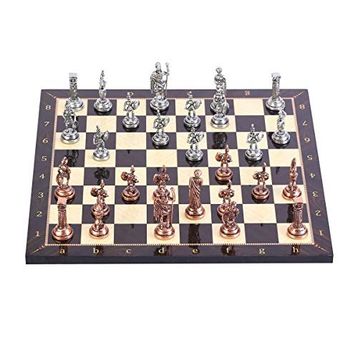 Gift Home Orta Boy Metal Roma 37x37 cm Satranç Takımı Antik ve Ceviz Desenli MDF Ahşap Satranç Tahtası