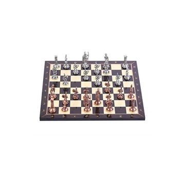 Gift Home Orta Boy Metal Roma 37x37 cm Satranç Takımı Antik ve Ceviz Desenli MDF Ahşap Satranç Tahtası
