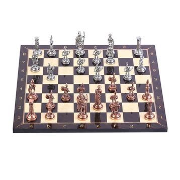 Gift Home Orta Boy Metal Roma 37x37 cm Satranç Takımı Antik ve Ceviz Desenli MDF Ahşap Satranç Tahtası