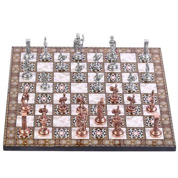Gift Home Orta Boy Metal Roma 37x37 cm Satranç Takımı Antik ve Sedef Desenli MDF Ahşap Satranç Tahtası