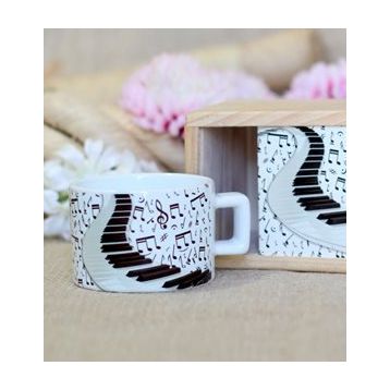Gift Moda Ahşap Kutusunda Piyano Nota Tasarımlı Kupa Bardak