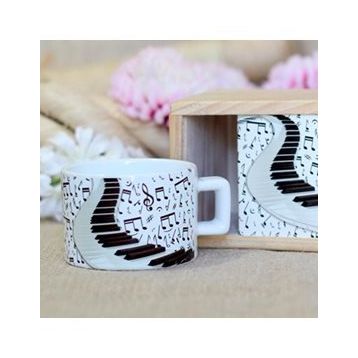 Gift Moda Ahşap Kutusunda Piyano Nota Tasarımlı Kupa Bardak