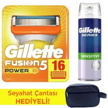 Gillette Fusion Power 16 Adet Tıraş Bıçağı+250 ml Köpük+Çanta