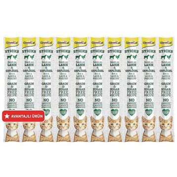 GimCat 10x5 gr Tahılsız Kuzu Etli ve Tavuklu Sticks Kedi Ödül Çubukları