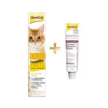 GimCat Duo Paste Peynirli Vitamin Paste 50 gr + GimCat 20 gr Anti-Hairball Malt Kedi Tüy Yumağı Macunu