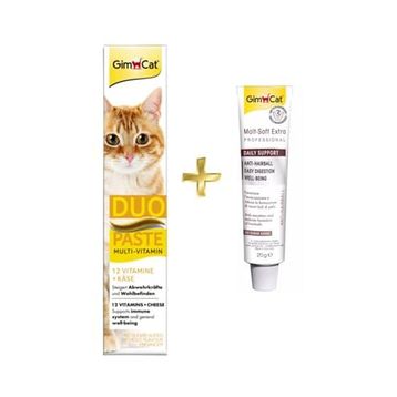 GimCat Duo Paste Peynirli Vitamin Paste 50 gr + GimCat 20 gr Anti-Hairball Malt Kedi Tüy Yumağı Macunu