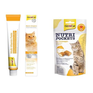 GimCat Multi-Vitamin 100 gr 12 Temel Vitamin + Nutripockets 60 gr Peynir Taurin Kedi Ödülü