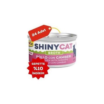 GimCat Shinycat Broth Sos İçinde Tavuklu ve Karidesli 70 gr 24 Adet Kedi Konservesi