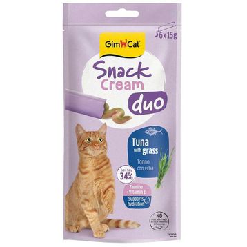 GimCat Snack Cream Duo Ton Balıklı ve Çim 6x15 gr Ek Besin Kedi Ödülü