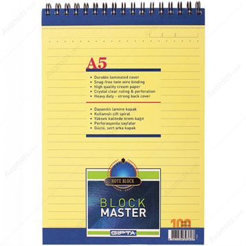 Gıpta Block Master Spiralli Çizgili A5 100 Yaprak Bloknot