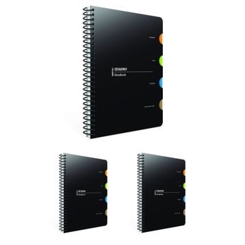 Gıpta Quadro Spiralli 4 Bölmeli Pp Kapak 150 Yaprak 17X24 cm Kareli 3 Adet Defter