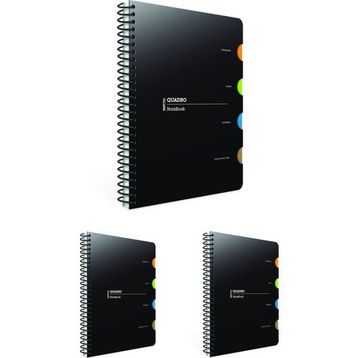 Gıpta Quadro Spiralli 4 Bölmeli Pp Kapak 150 Yaprak Kareli 17 x 24 cm 3'lü Defter
