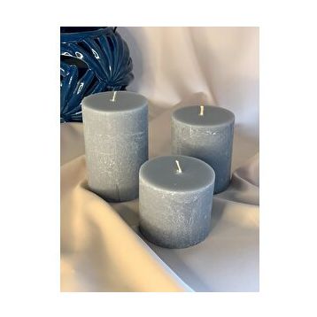 Gizemli Home 3'lü Set Açık Gri Çap: 6,5 Beton Döküm Silindir Mum