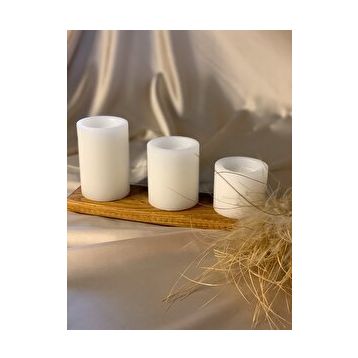 Gizemli Home 3'lü Set Çap: 6,5 Beyaz Çökertme Slindir Mum