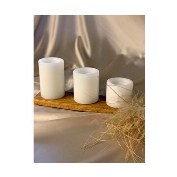 Gizemli Home 3'lü Set Çap: 6,5 Beyaz Çökertme Slindir Mum