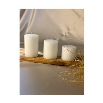 Gizemli Home 3'lü Set Çap: 6,5 Beyaz Silindir Mum