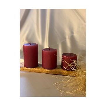 Gizemli Home 3'lü Set Çap: 6,5 Bordo Silindir Mum