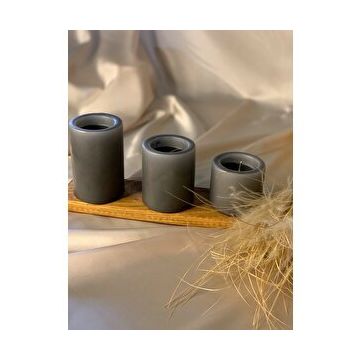 Gizemli Home 3'lü Set Çap: 6,5 Gri Çökertme Slindir Mum