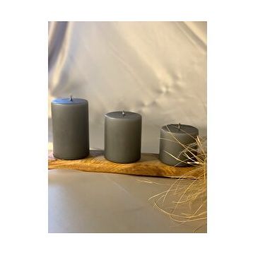 Gizemli Home 3'lü Set Çap: 6,5 Gri Çökertme Slindir Mum