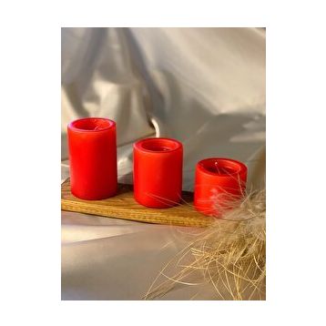 Gizemli Home 3'lü Set Çap: 6,5 Kırmızı Çökertme Slindir Mum