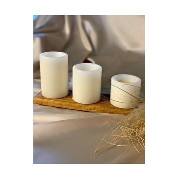 Gizemli Home 3'lü Set Çap: 6,5 Krem Çökertme Silindir Mum