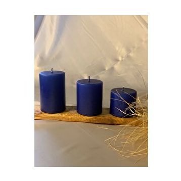 Gizemli Home 3'lü Set Çap: 6,5 Lacivert Beton Döküm Silindir Mum