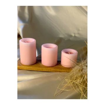 Gizemli Home 3'lü Set Çap: 6,5 Pembe Çökertme Slindir Mum