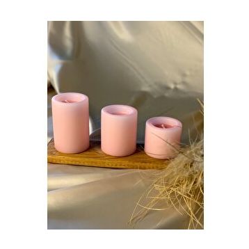 Gizemli Home 3'lü Set Çap: 6,5 Pembe Çökertme Slindir Mum