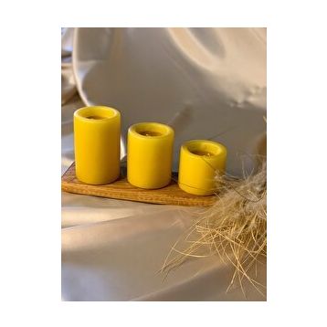 Gizemli Home 3'lü Set Çap: 6,5 Sarı Çökertme Slindir Mum