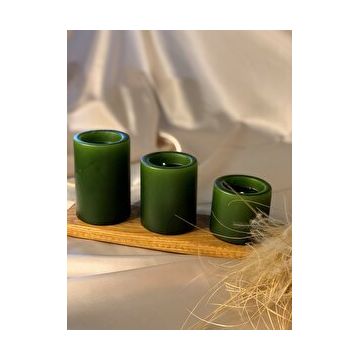 Gizemli Home 3'lü Set Yeşil Çap: 6,5 Çökertme Silindir Mum