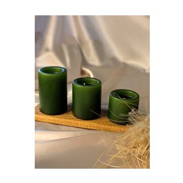 Gizemli Home 3'lü Set Yeşil Çap: 6,5 Çökertme Silindir Mum
