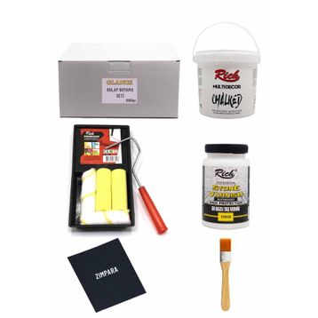 Glance Rich Multi Decor Chalked Antik Beyaz 1000 gr Dolap Fayans Mutfak Tezgahı Boyama Seti + Taş Vernik