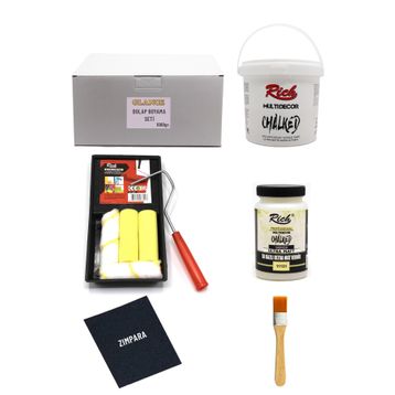 Glance Rich Multi Decor Chalked Antik Beyaz 1000 gr Dolap Fayans Mutfak Tezgahı Boyama Seti + Taş Vernik