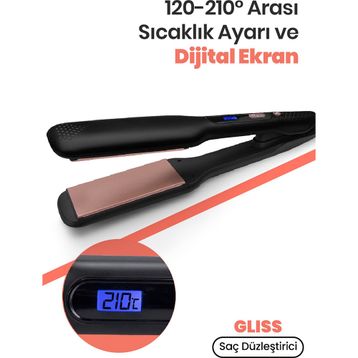 Gliss Dijital Ekranlı Seramik Geniş Plakalı 360 Derece Dönebilir Kablo İyonik Saç Düzleştirici