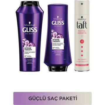 Gliss Intense Therapy 500 ml Şampuan + Intense Therapy 360 ml Saç Kremi + Taft Keratin Sprey 250 ml Seti