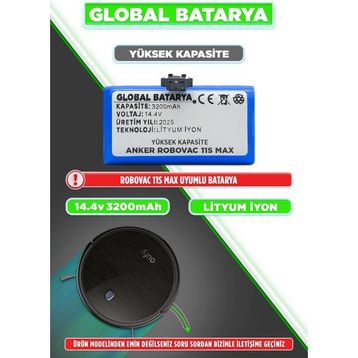 Global Anker Eufy Robovac 11S Max 14.4v 3200 mAh Li-ion Akıllı Robot Süpürge Bataryası