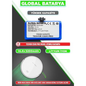 Global Tesvor X500 Pro 14.4 V 3200 mAh Li-ion Pil Yüksek Kapasite Akıllı Robot Süpürge Bataryası